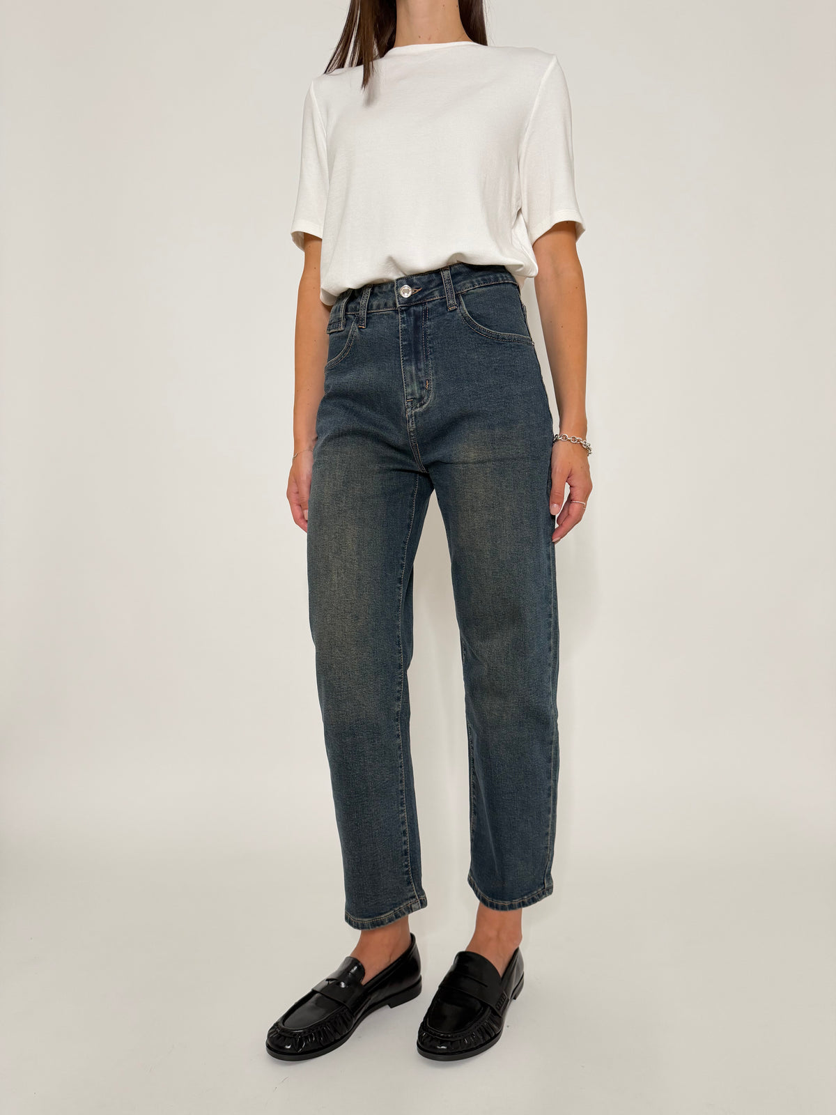 Jeans Mom Fit Vintage in Denim Blu