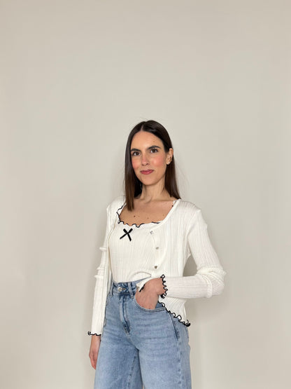 Twinset top e cardigan in filo di viscosa Bianco