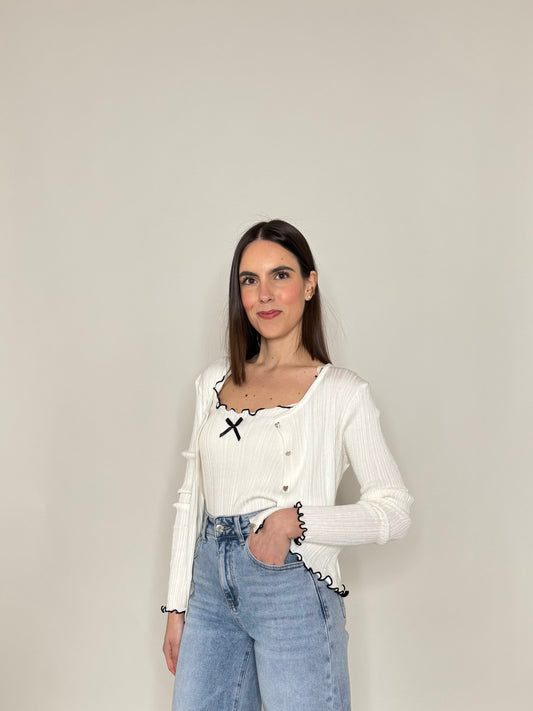 Twinset top e cardigan in filo di viscosa Bianco