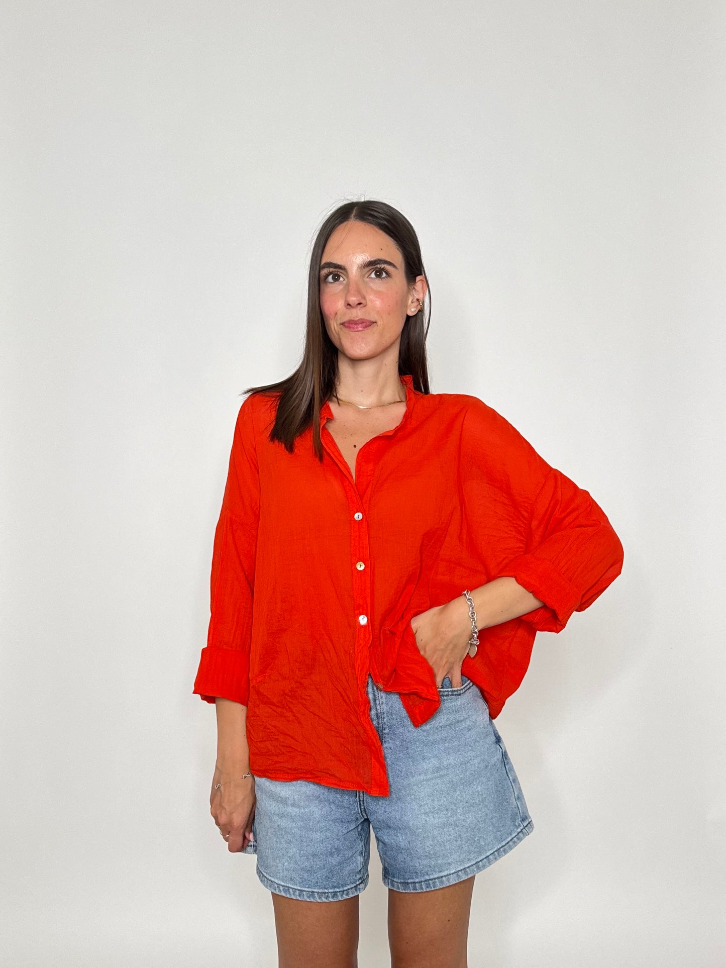 Camicia coreana in mussola di cotone arancio