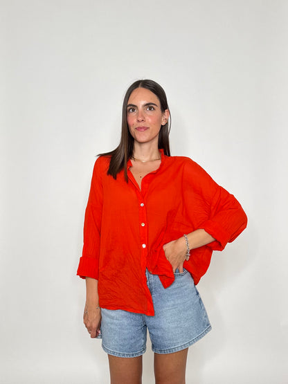 Camicia coreana in mussola di cotone arancio