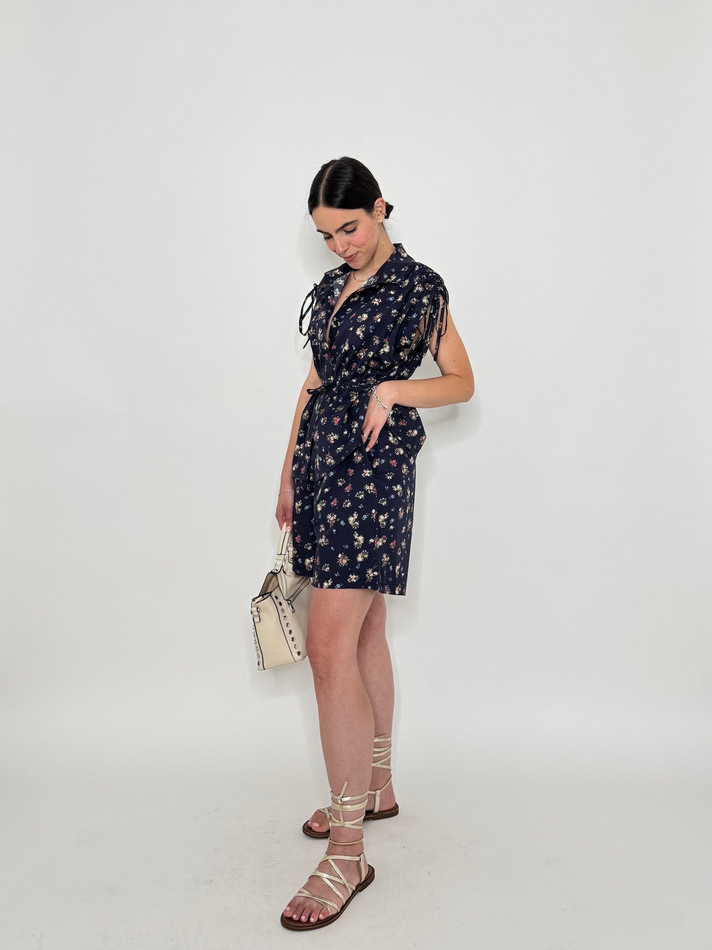 Completo Floreale Olivia Blu Navy