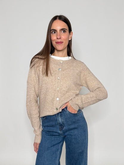 Cardigan "neve" in morbida viscosa e cotone beige melange