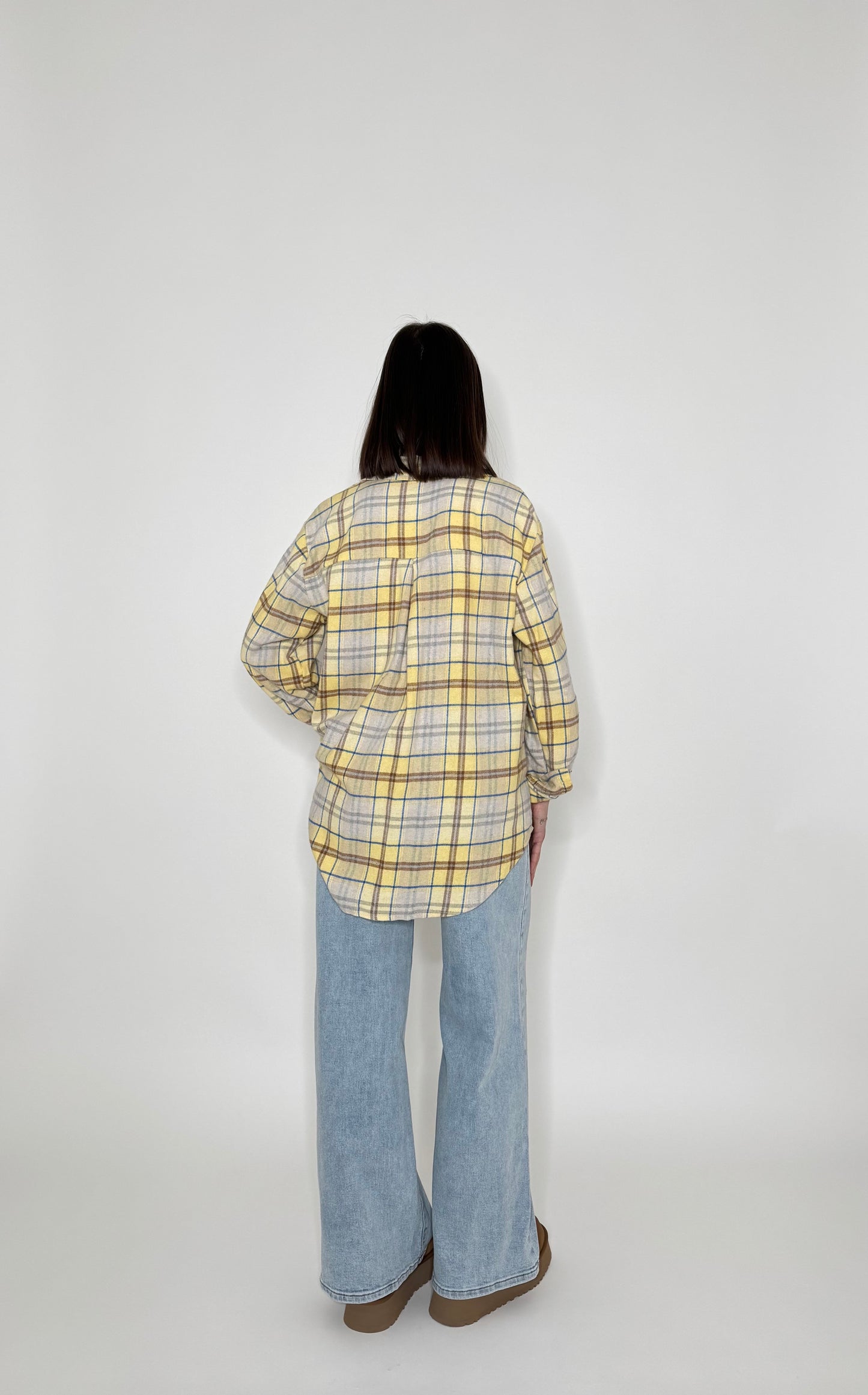 Camicia check in flanella di cotone giallo pulcino