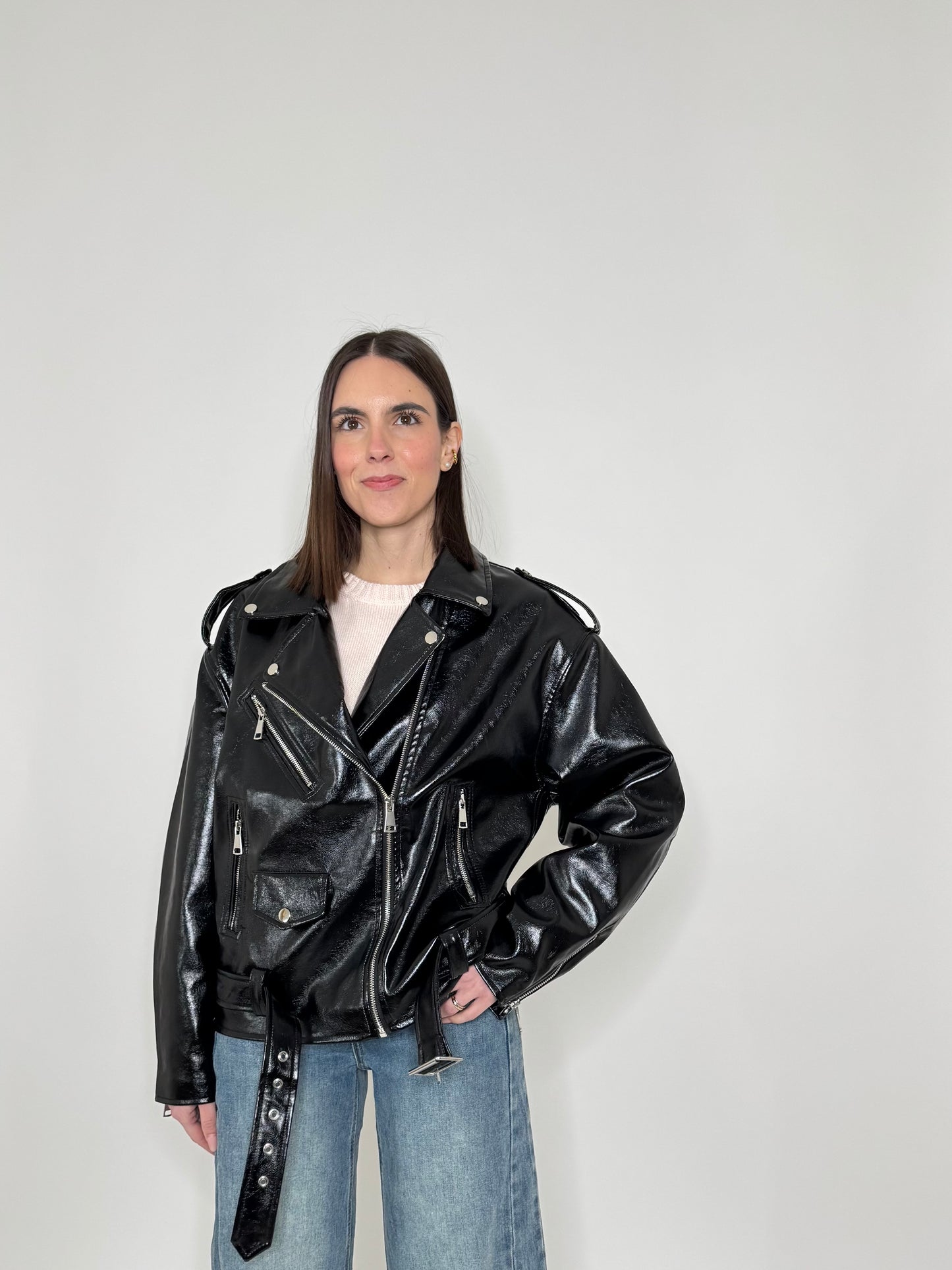 Giacca Biker in ecopelle martellata