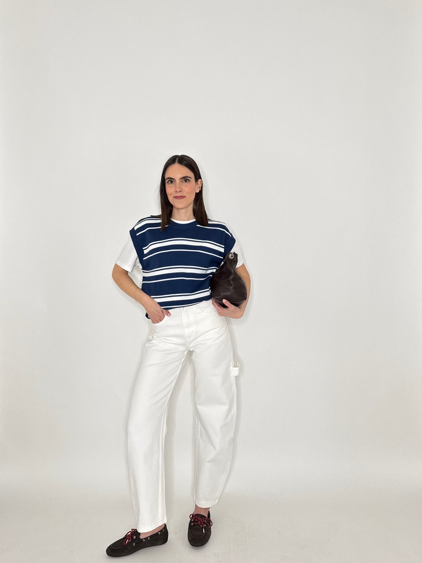 Gilet a righe in 100% cotone Blu Navy/Panna