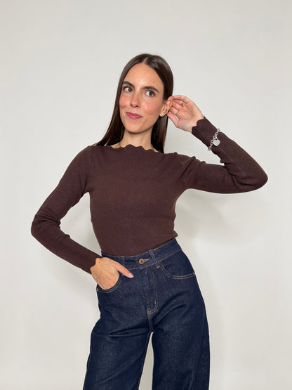 Maglia in morbida viscosa zigzag fit cioccolato
