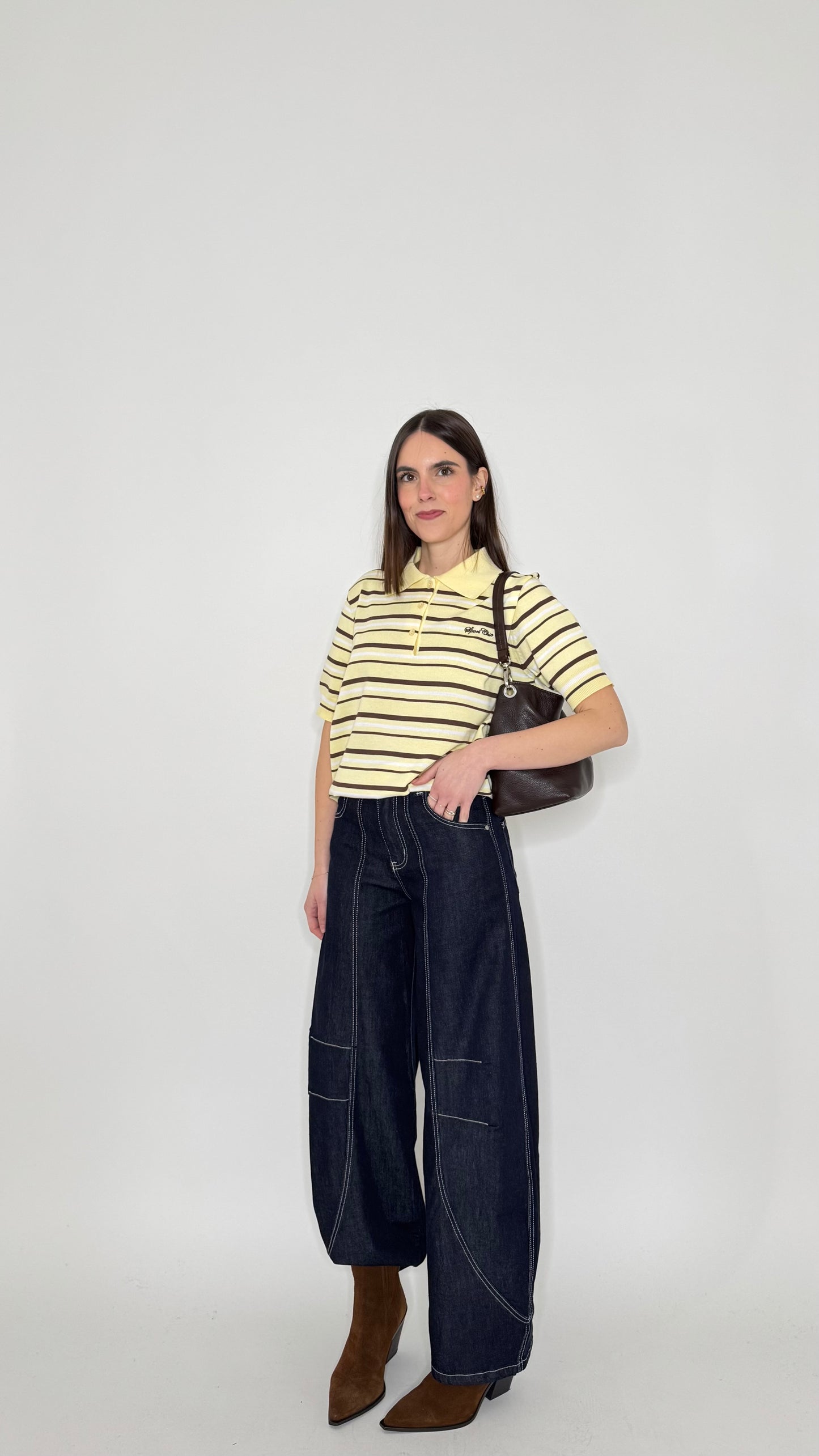 Jeans wide leg barrel con impunture Dark Blu