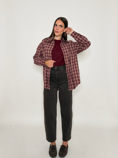 Camicia check in cotone vino