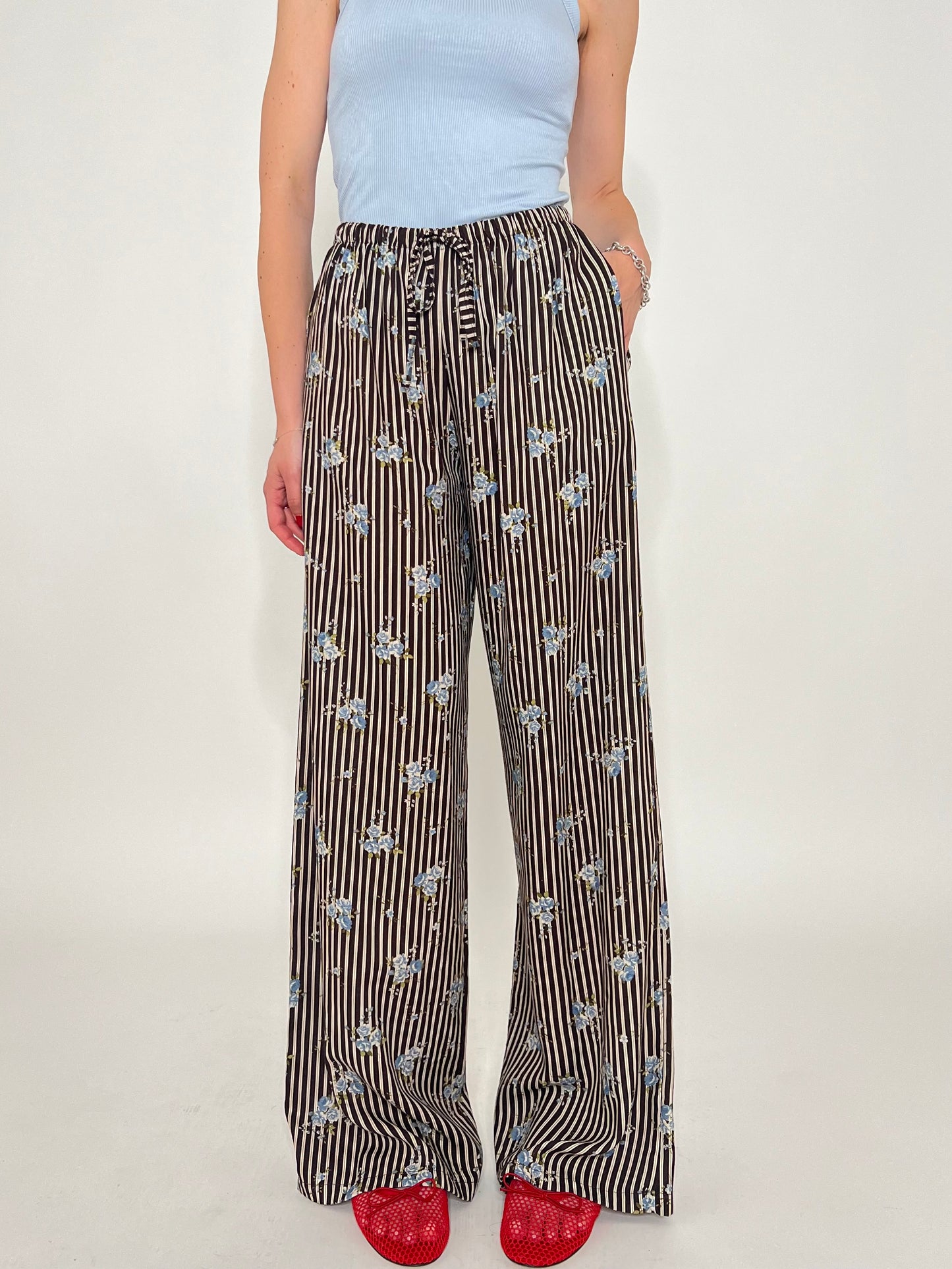 Pantalone in fantasia misto lino e viscosa Cioccolato