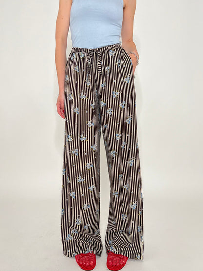 Pantalone in fantasia misto lino e viscosa Cioccolato