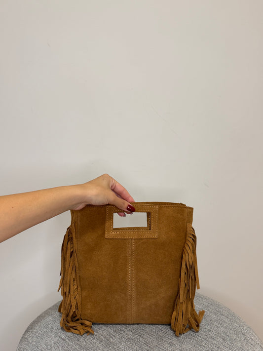 Borsa scamosciata Cuoio Vera pelle Frange