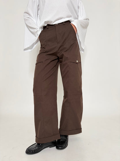 Pantalone cargo wide leg cioccolato