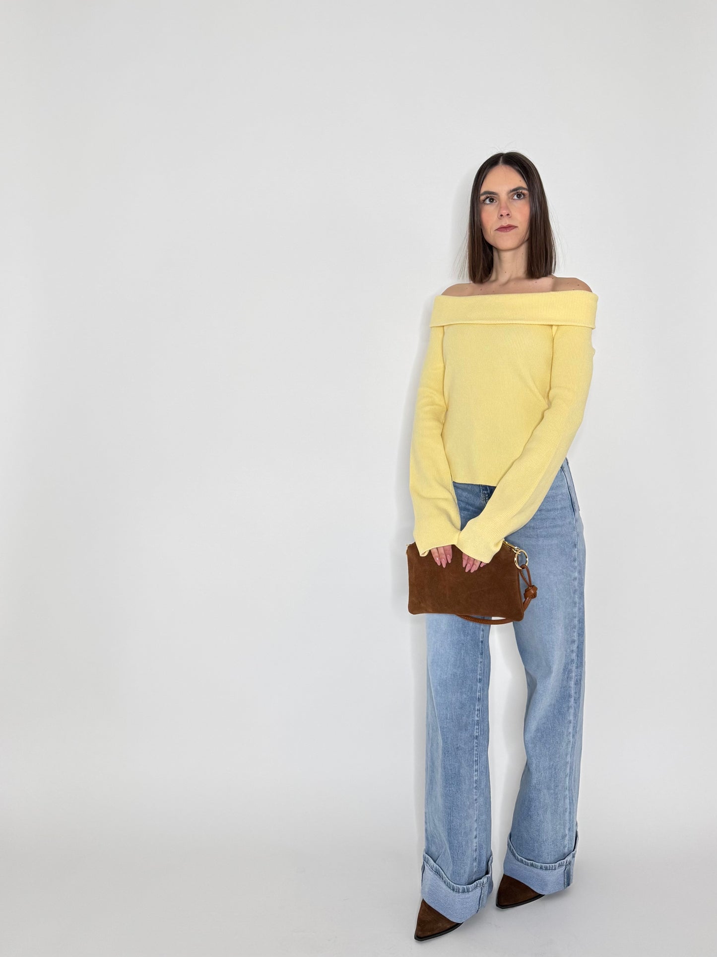 Maglia alla Bardot spalle scese in viscosa Giallo