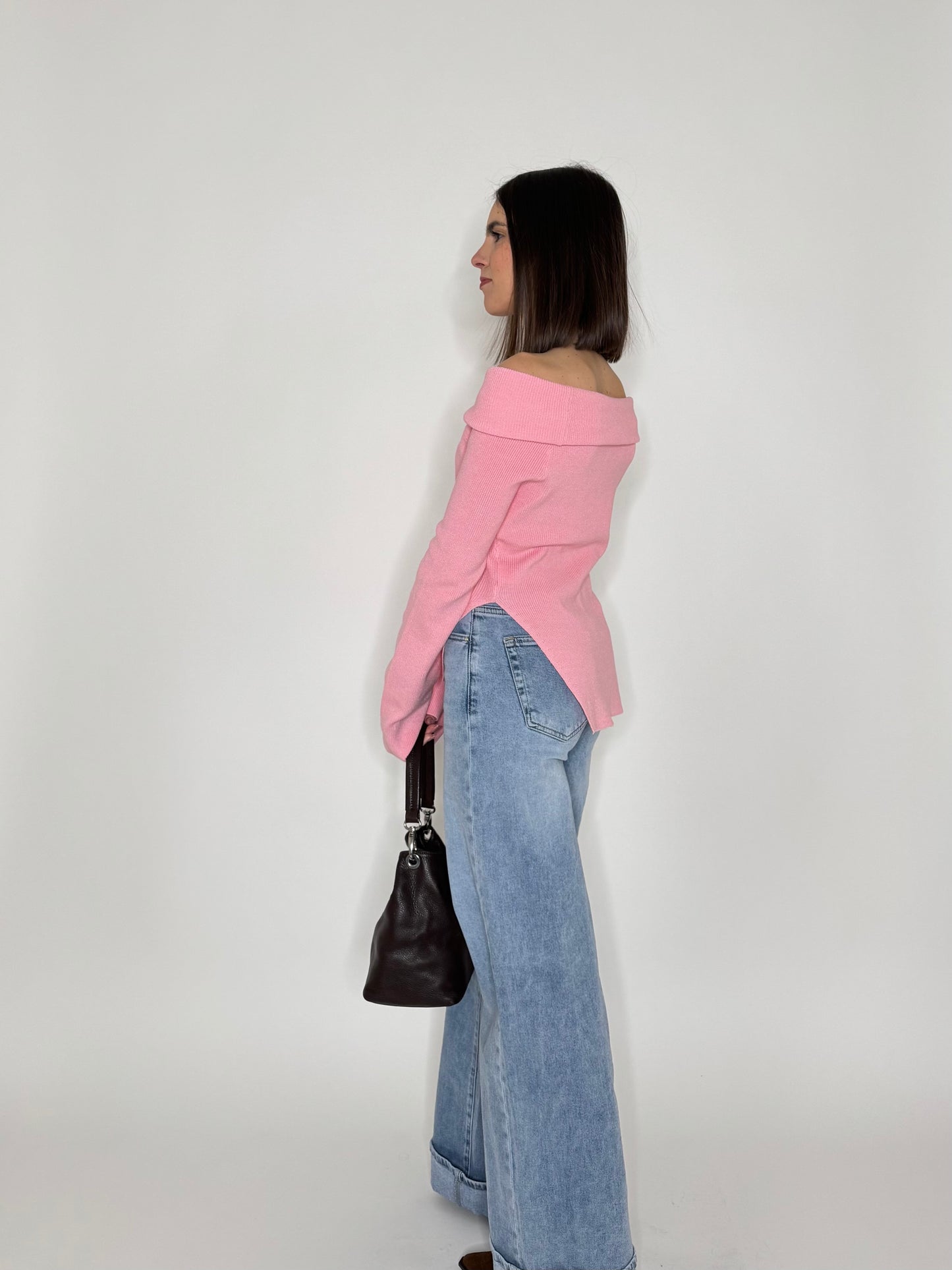 Maglia alla bardot spalle scese in viscosa Rosa