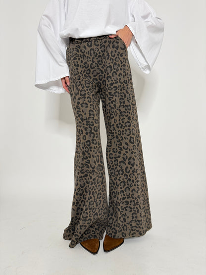 Pantalone palazzo leopardato in cotone