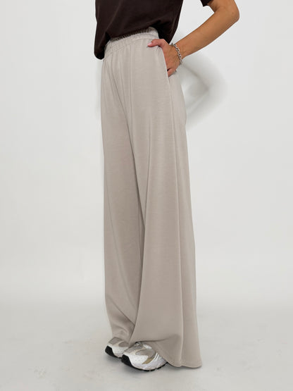 Pantalone palazzo relax fit in viscosa beige