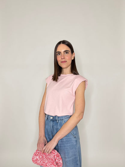Maglia con spalline imbottite in cotone  Rosa