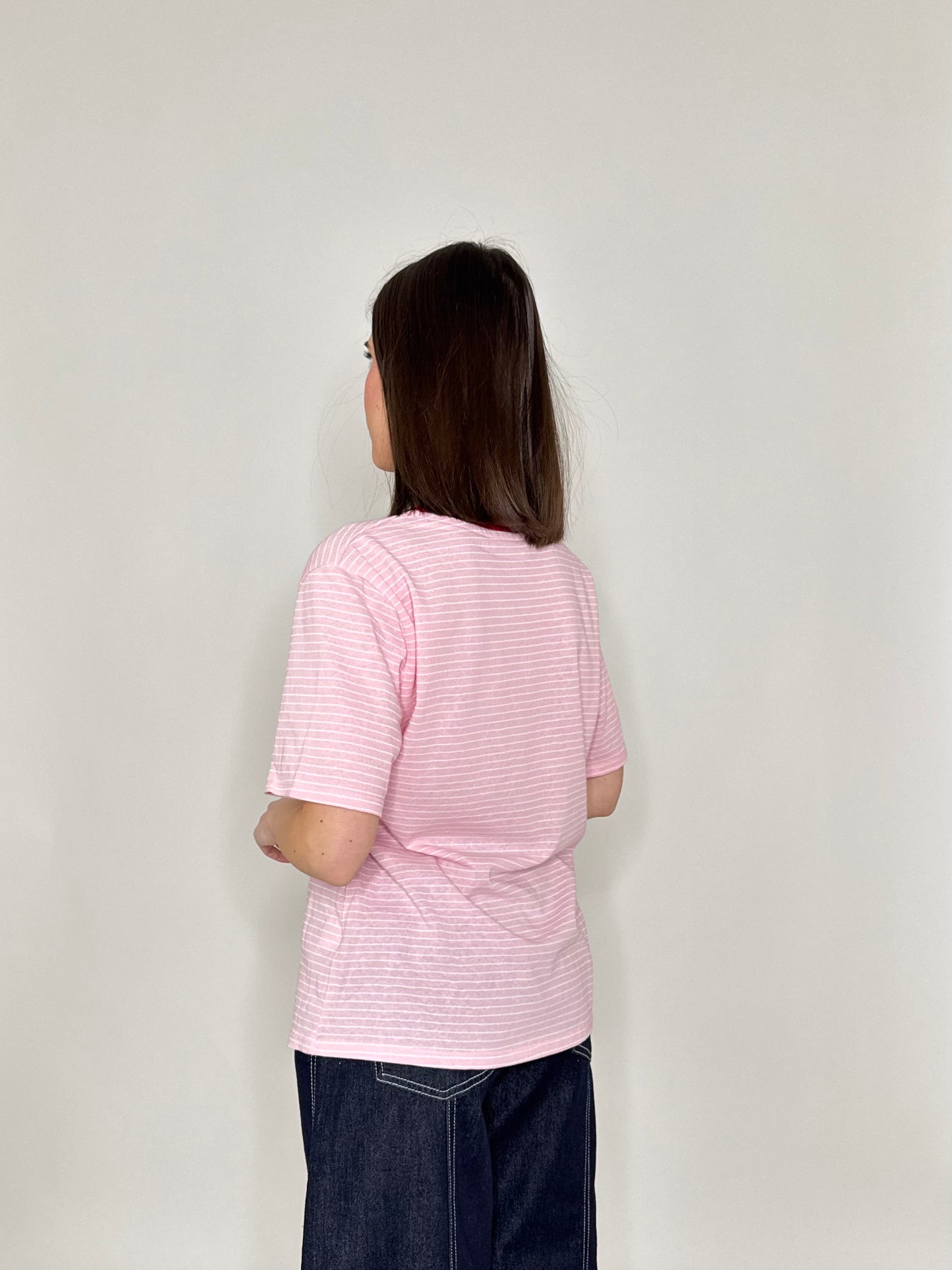 T-shirt righe light cotton Rosa