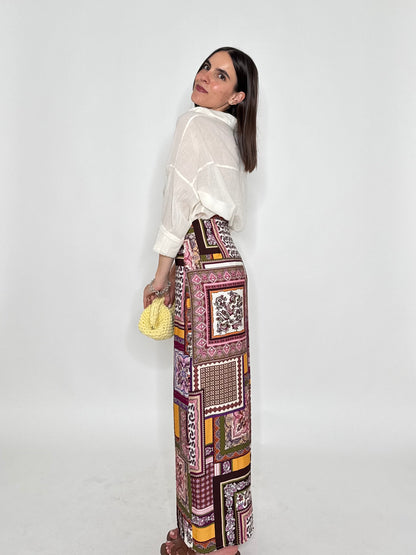 Gonna pareo in fresca viscosa fantasia foulard multicolor