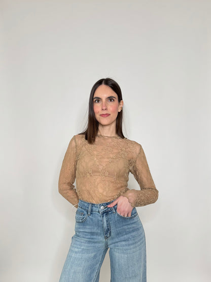 Maglia pizzo in misto cotone viscosa spring/summer Nude