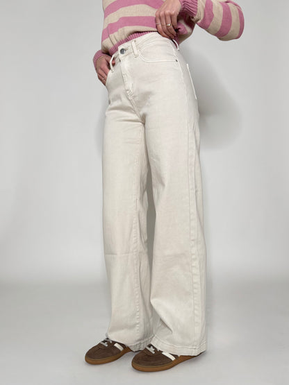 Jeans wide leg Cream