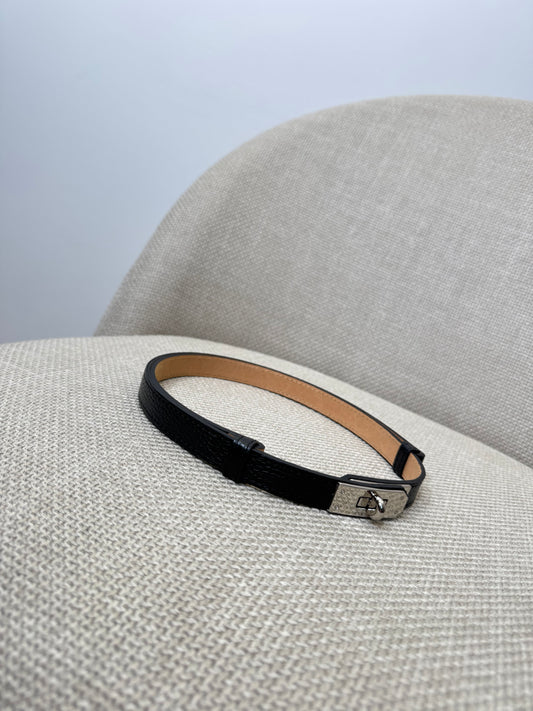 Cintura vera pelle martellata regolabile stile Hermes Nero fibbia argento 2cm