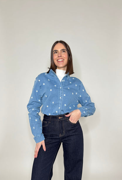 Camicia di jeans con ricami in cotone