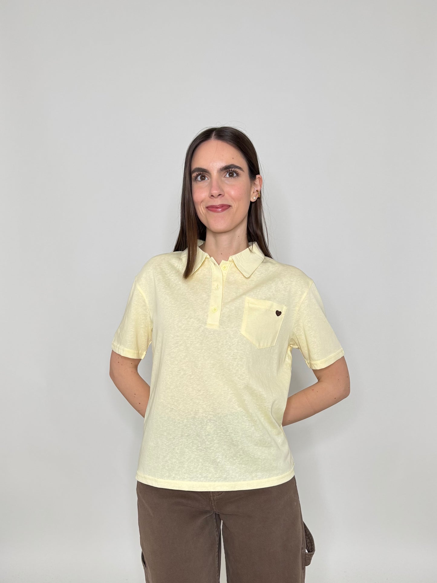 Polo basic light cotton con taschino e cuore Giallo pulcino