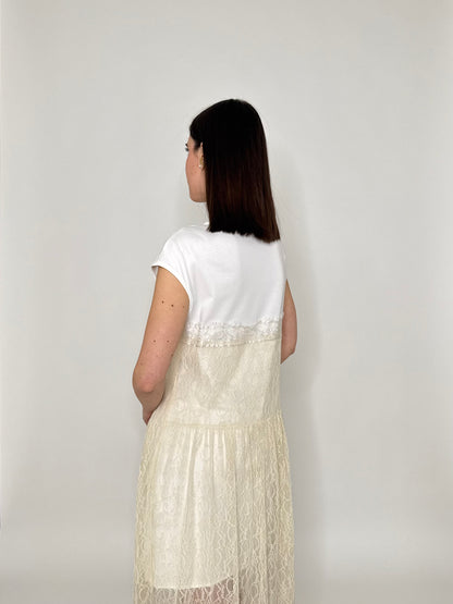Abito lungo pizzo in cotone Crema/Bianco