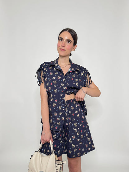 Completo Floreale Olivia Blu Navy