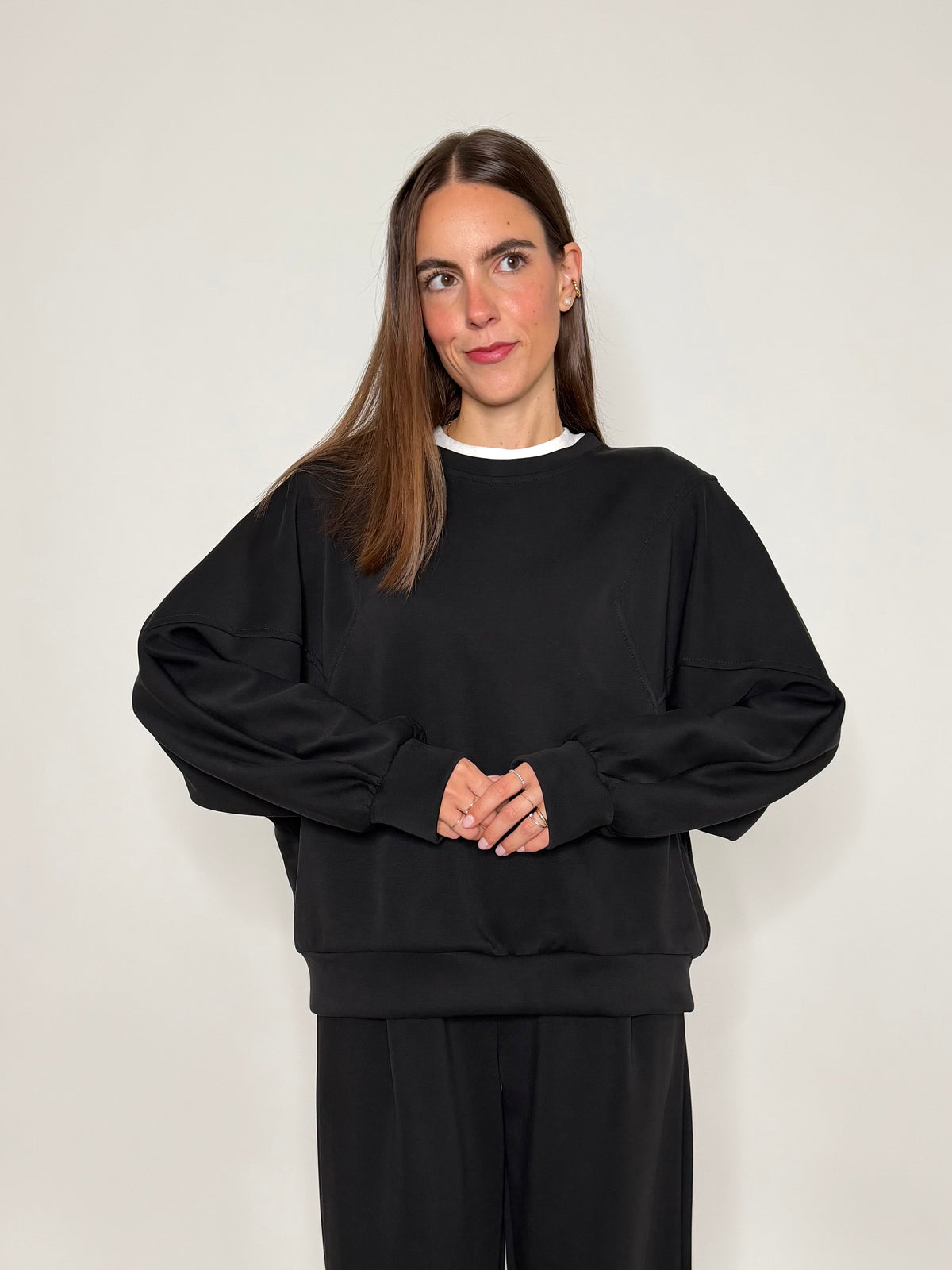 Pantalone ovetto relax fit in viscosa nero