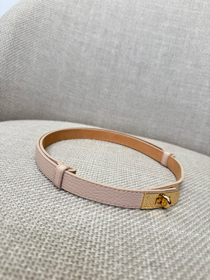 Cintura vera pelle martellata regolabile stile Hermes Rosa Cipria 2cm