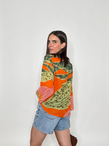 Camicia coreana in mussola di cotone giungla tigre