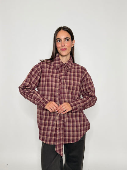 Camicia check in cotone vino