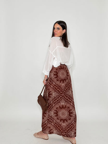 Gonna pareo in fresca viscosa stampa bandana bordeaux