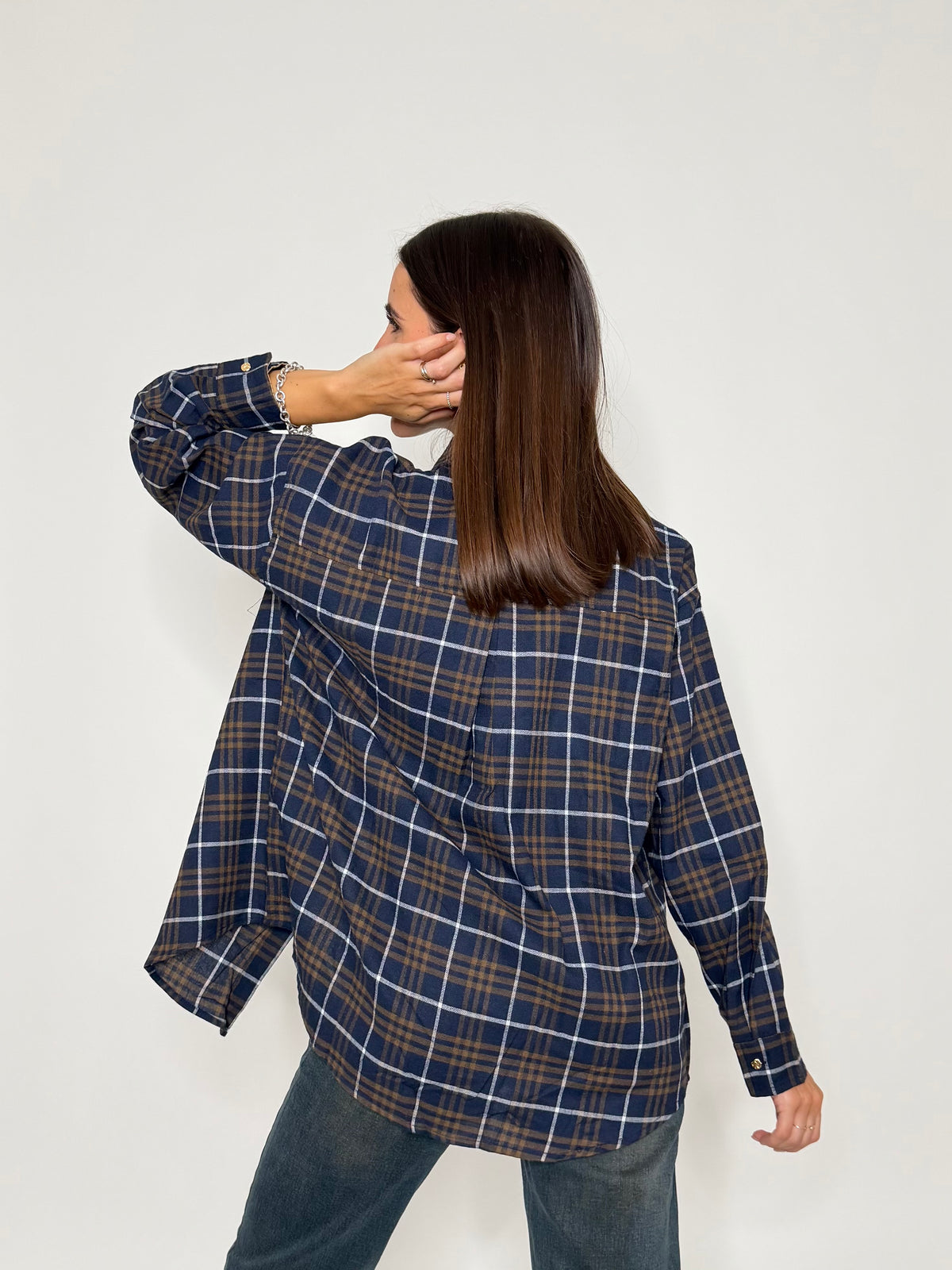 Camicia check in cotone con taschino blu