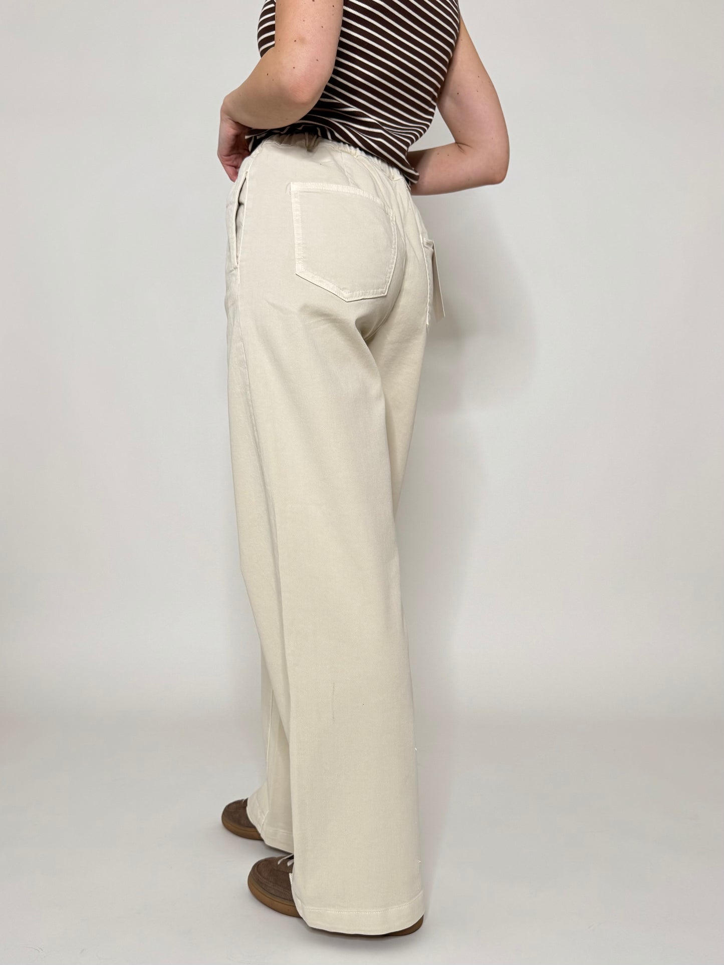 Jeans Spring in cotone con coulisse Crema