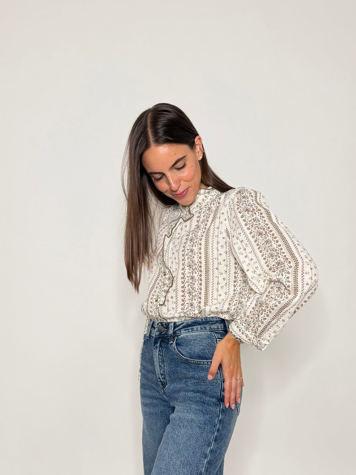 Camicia in cotone rouge coffe/celeste