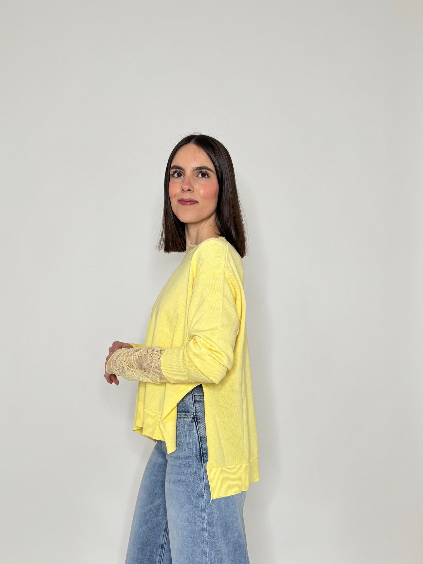 Maglia girocollo scatoletta in 100% cotone Giallo