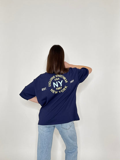 T-shirt in cotone "New York" Blu Navy