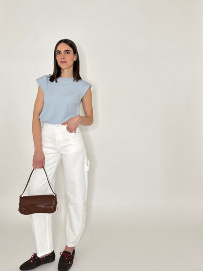 Maglia con spalline imbottite in cotone Celeste