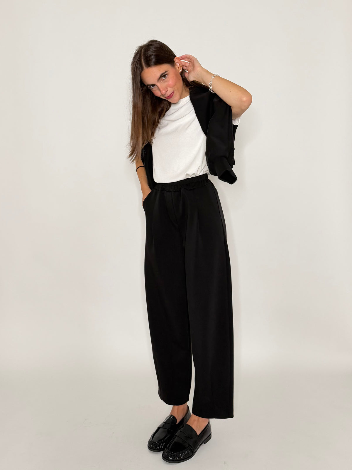 Pantalone ovetto relax fit in viscosa nero