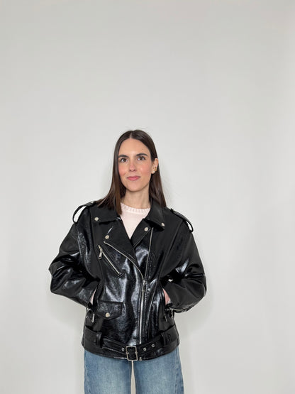 Giacca Biker in ecopelle martellata