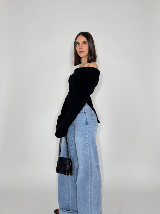 Maglia alla bardot spalle scese in viscosa Nero