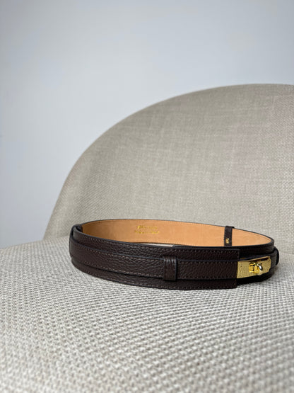 Cintura alta regolabile stile Hermès in vera pelle martellata testa di moro 4cm