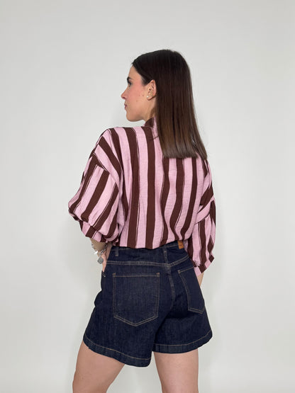 Camicia a righe cioccolato/rosa