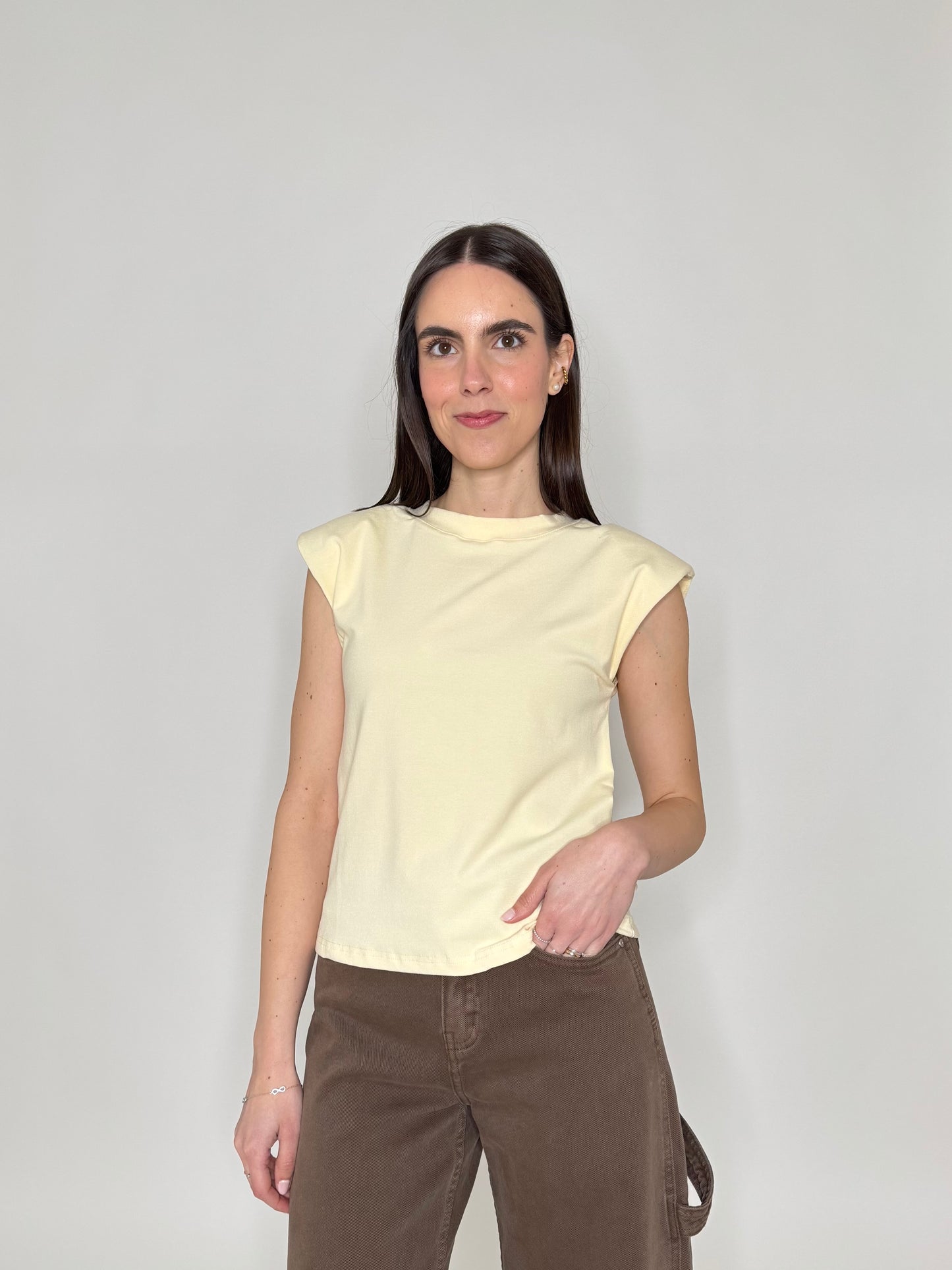 Maglia con spalline imbottite in cotone  Giallo
