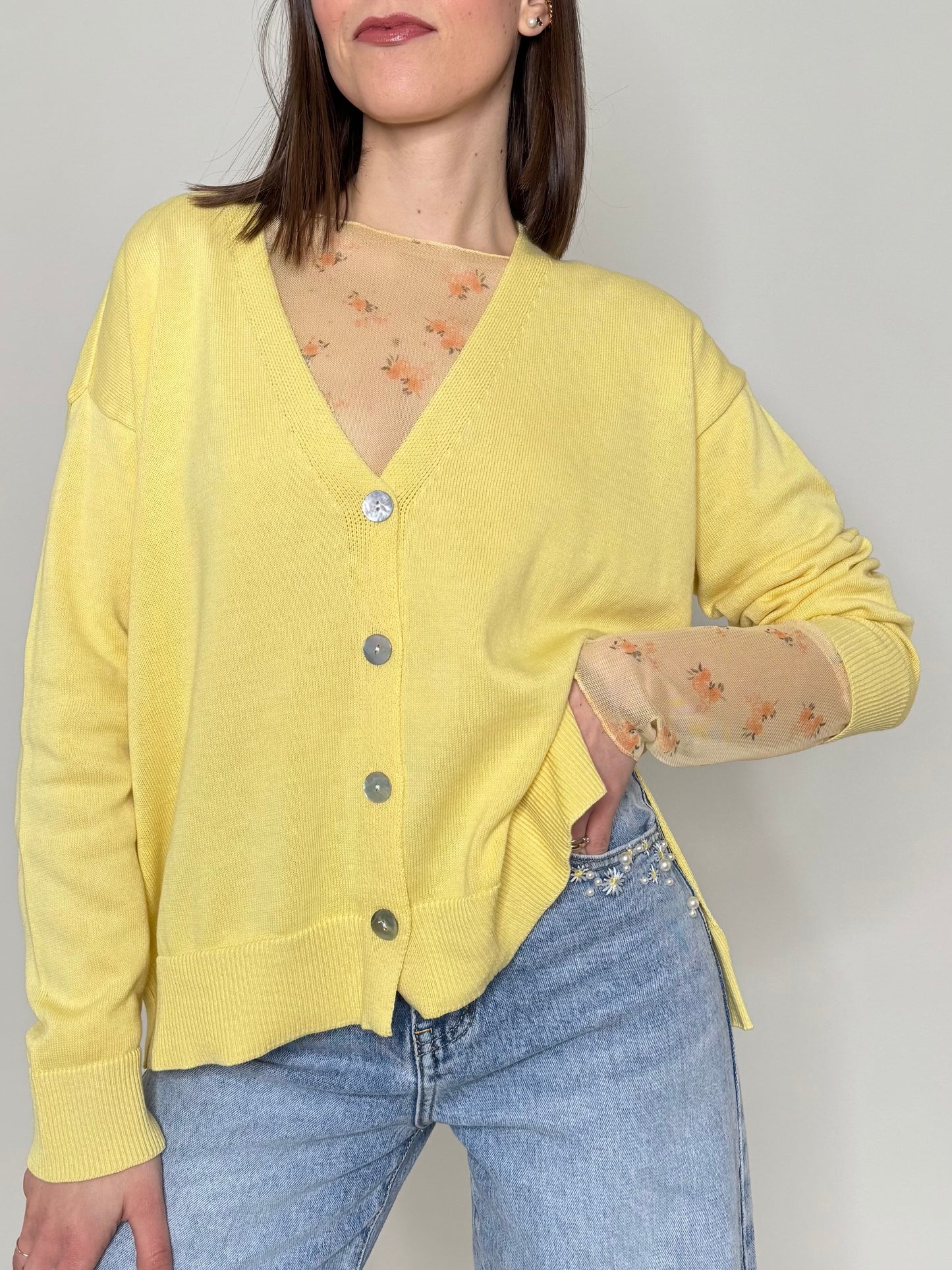 Cardigan in 100% cotone scatoletta Giallo