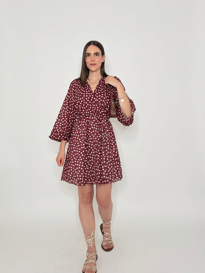 Abito Pois in cotone Bordeaux